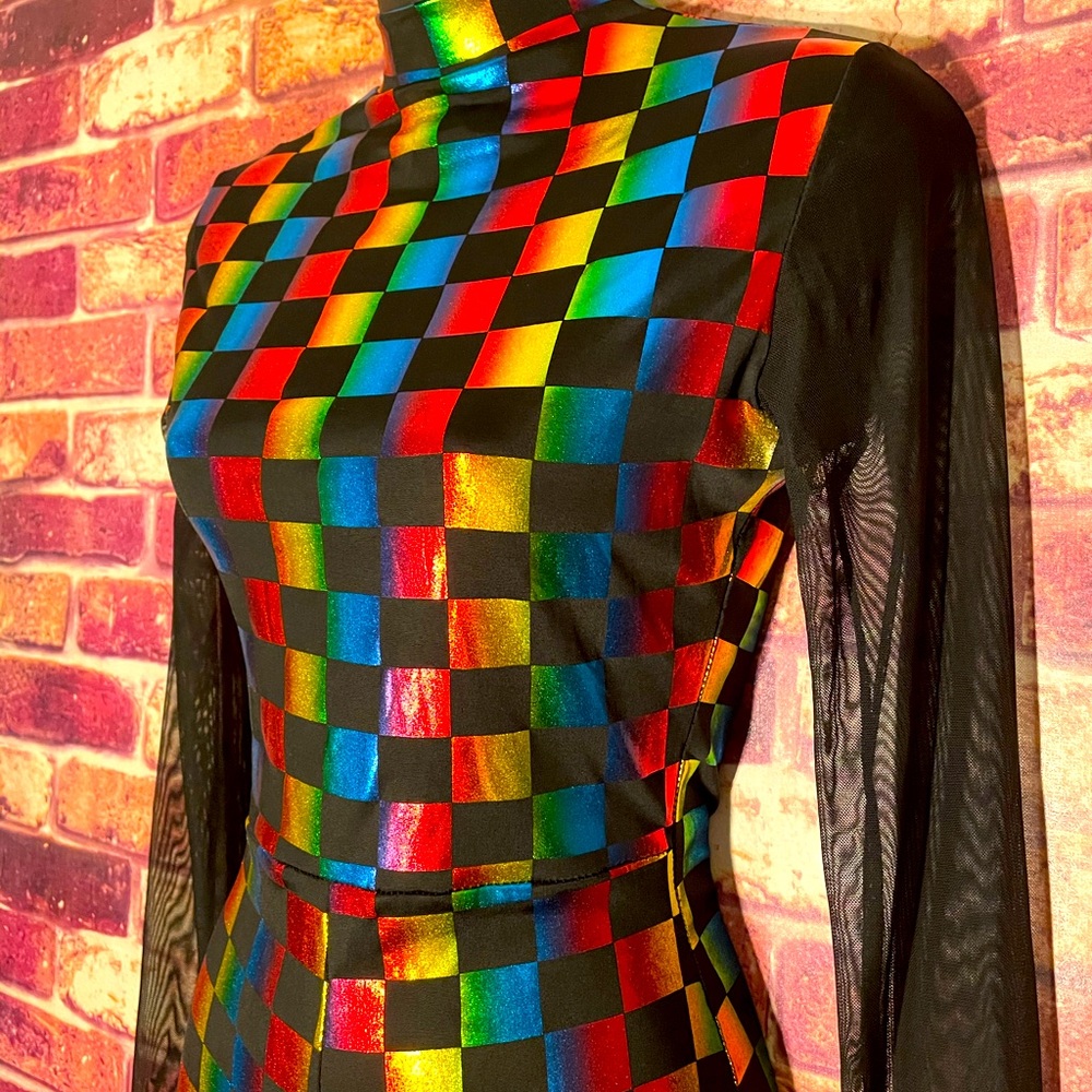 Holographic Rainbow Jumpsuit Shorts.
